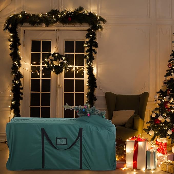 9 Ft Heavy Duty Christmas Tree Storage Bag 900d Oxford Fabric with Wheels and Reinforced Handles, Durable Xmas Storage Box for Disassembled Holiday Tree (9 ft,Green)