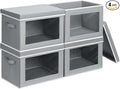 Storage Bins with Lids - Small Fabric Organizers with Window, Collapsible Storage Bins for Clothes, Decorative Closet Organizers for Towels, Tshirt, 4 Pack, Grey