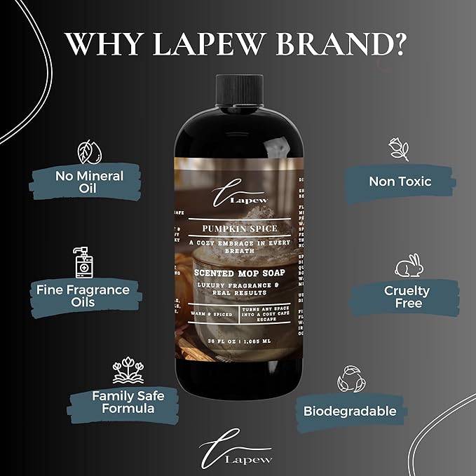 Lapew Pumpkin Spice Scented Mop Soap Concentrate 36 oz | Premium Fragranced Floor Cleaner | Streak-Free | Hard Floor Cleaning Solution | Eco Friendly | Made in USA