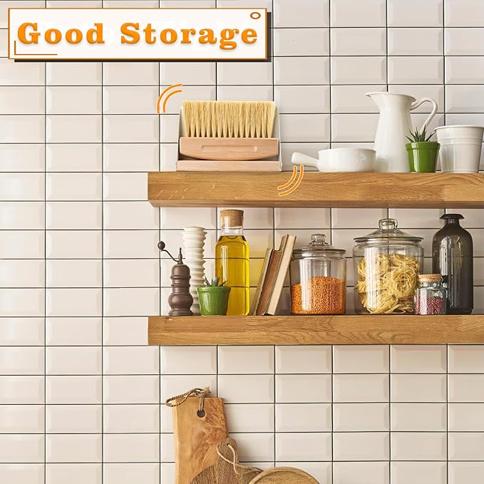 Small Dust Pan and Brush Set, Mini Hand Broom and Dustpan Set, Wooden Crumb Sweeper for Home Desktop, Sofa, Pet Care Household (White)