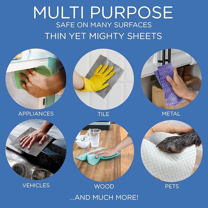 LOLA Wowables XL Swedish Dishcloths, 30 Reusable Eco Cleaning Cloths, 11" x 10", Ultra Absorbent Cellulose Sponge Towel, Compostable, Made in Germany