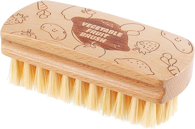 Vegetable and Fruit Cleaning Brush Scrubber Beechwood Handle Fruits Veggie Wash Brushes Potato Carrot Cucumber Mushrooms Washing Cleaner(Beige A, 1)