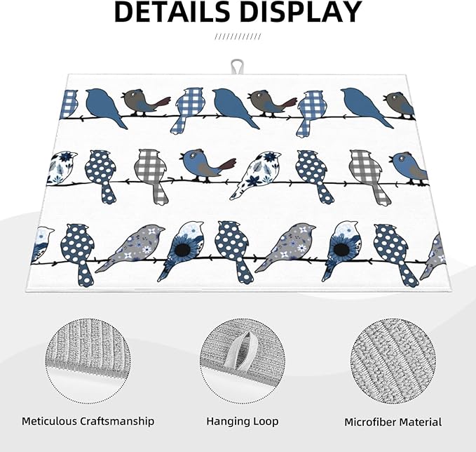 Blue Bird Dish Drying Mat 18x24 For Kitchen Counter Absorbent Microfiber Dishes Pad Dish Drainer Rack Mats Fast Dry Kitchen Accessories