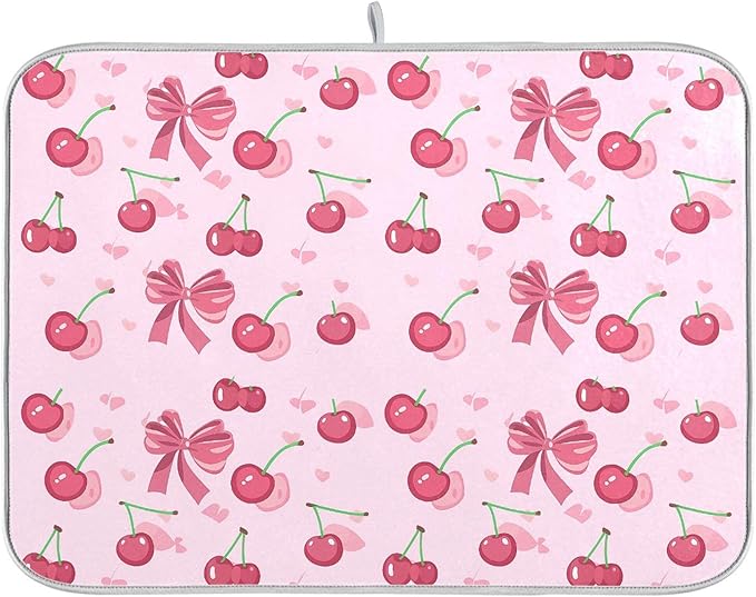 Pink Bow Bowknot Dish Drying Mat for Kitchen Countertop 18x24 Rectangle Large Drying Mat Reusable Quick Dry Dish Sink Absorbent Mats Dishwasher Easy Clean Decorative Home Decor Essentials