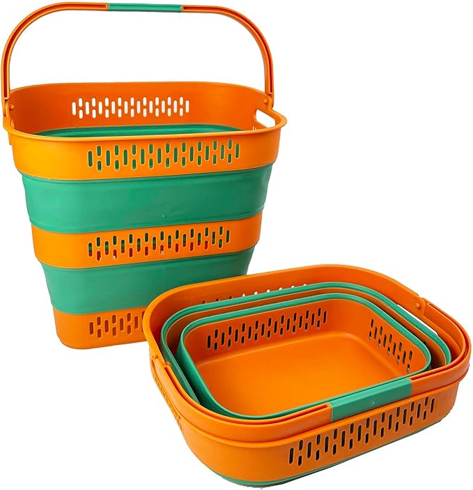 SAMMART 38L(10 Gal) Collapsible Laundry Basket - Foldable Pop-Up Storage Container/Organizer-Portable Space Saving Hamper, Measure 17.5x13.3x15.7"/3.8" Expanded/Collapsed (2, Autumn Leaf/Forest Green)