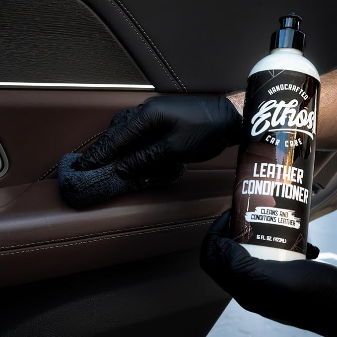Ethos Car Leather Cleaner and Conditioner 16oz – Leather Seat Cleaner & Conditioner with UV Protection for Car Interior, Couch, Jacket, Boots – Cleans and Conditions Vinyl & Plastic Surfaces