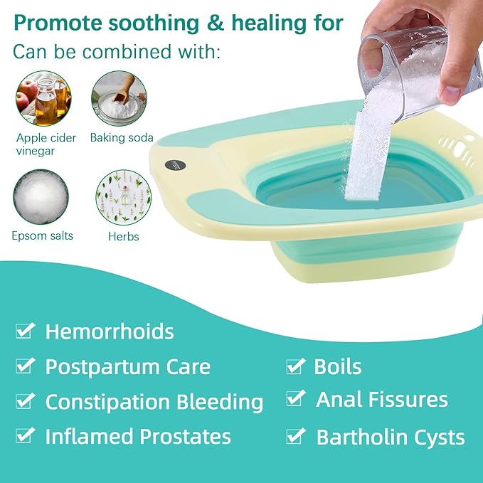 Sitz Bath, Portable Sitz Bath for Toilet Seat, Sitz Bath for Hemorrhoids, Sitz Bath for Postpartum Care, Toilet Basin for Women Men Adults, Sits Bath Soak Salts Tub, Hip Bath Bowl, Green