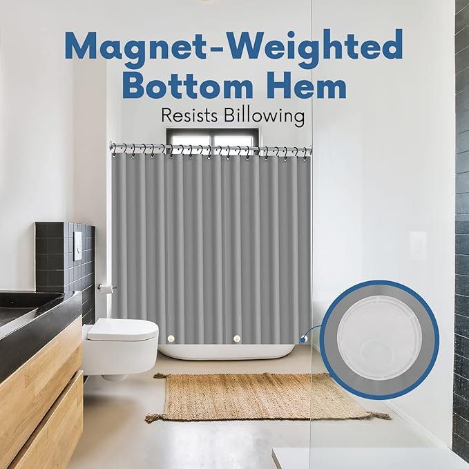 Premium Shower Curtain Liner, 72"W X 70"H - PVC-Free, 6G PEVA Shower Curtain with 12 Rust Proof Grommets And Magnet-weighted Bottom Hem - Moisture Stain Proof Shower Curtain Liner - Gray