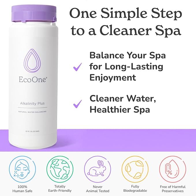 Alkalinity Plus by EcoOne | Natural Water pH Increaser for Hot Tub Application | Chlorine-Free, Phosphate-Free Hot Tub pH Increaser | Increases Alkalinity & Neutralizes pH to Prevent Buildup, 2 Lbs