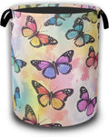 Colorful Tropical Butterflies Laundry Hamper,Watercolor Laundry Baskets,Waterproof Oxford Cloth Toy Storage for Bedroom,Bathroom,Nursery,16x20.8 Inch
