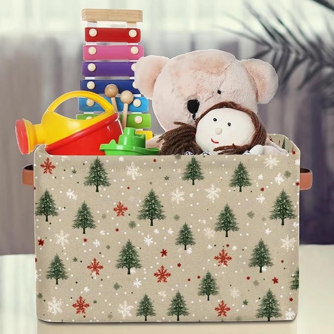 Christmas Tree Cube Storage Baskets,Foldable Storage Box Bin,Waterproof Open Shelves Basket Clothing Organizer Toy Basket Gifts Empty for Bedroom Home Decor