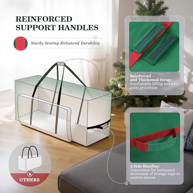 UIRWAY Christmas Tree Storage Bag- Fit for 7.5ft Artificial Trees, 600D Oxford Christmas Tree Bag with Transparent Pouch & Side Pocket, Extra Large Tree Bags with Sturdy Handles & Dual Zipper, Green