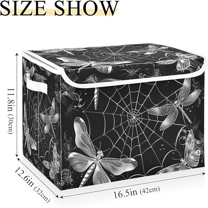 senya Halloween Baskets Collapsible Storage Bins with Lids, Spider Webs Dragonflies Storage Boxes Clothes Baskets for Organizing, B06D22020