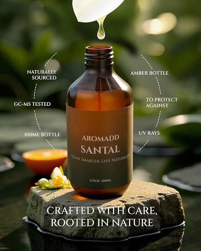 Aromadd Santal Diffuser Oil Inspired by Luxury Hotel Scent, Essential Oils for Waterless Diffuser, Warm Sandalwood & Amber Aroma, Long-Lasting & Natural Home Fragrance - 6.76 fl oz (200 mL)