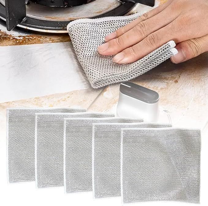 DSACL Multipurpose Wire Dishwashing Rags for Wet and Dry, 2026 Upgrade Non Scratch Metal Wire Dishcloth, Reusable Premium Metal Scrubbing Pads Sponge Clean for Home Kitchen Stove Tops (5Pcs)