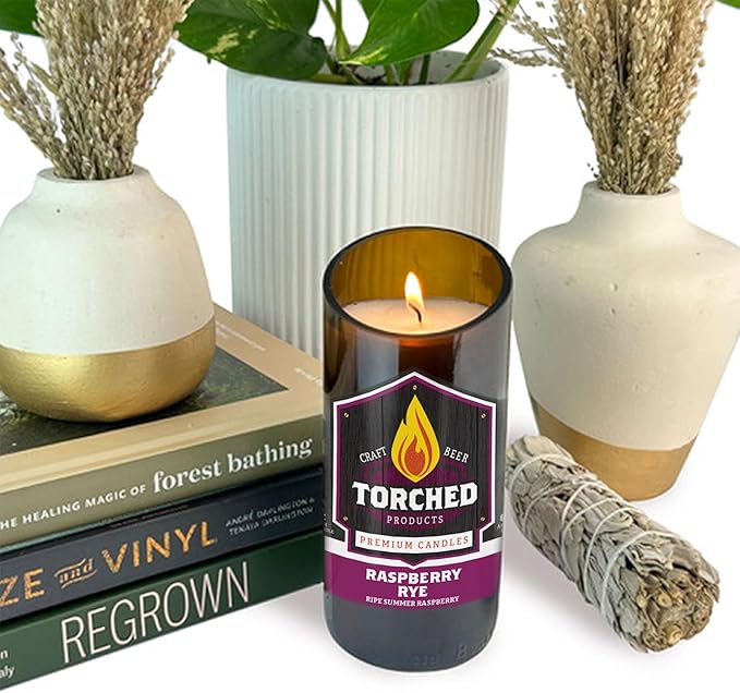 Torched Beer Scented Candles | Natural Soy Wax Candle | Raspberry Rye Scent 8 oz | Makes a Great Gift for Men, Beer Lovers, and Collectors | Bar Man-Cave Decor and Accessories
