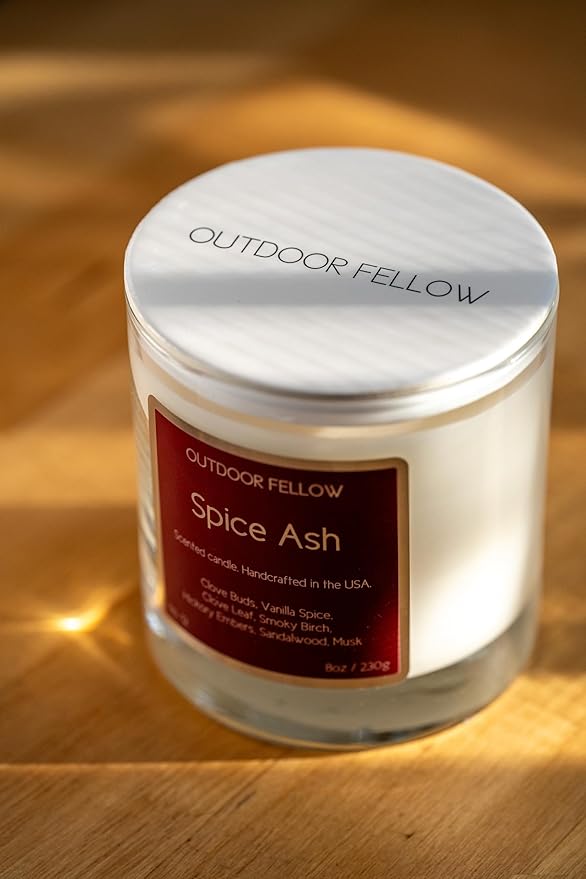 Outdoor Fellow Spice Ash Candle | Luxury Scented Candle with Coconut & Apricot Wax Blend | Clove, Smoky Birch, Sandalwood & Musk | 40+ Hour Burn Time | Perfect for Home or Gifting (8oz)