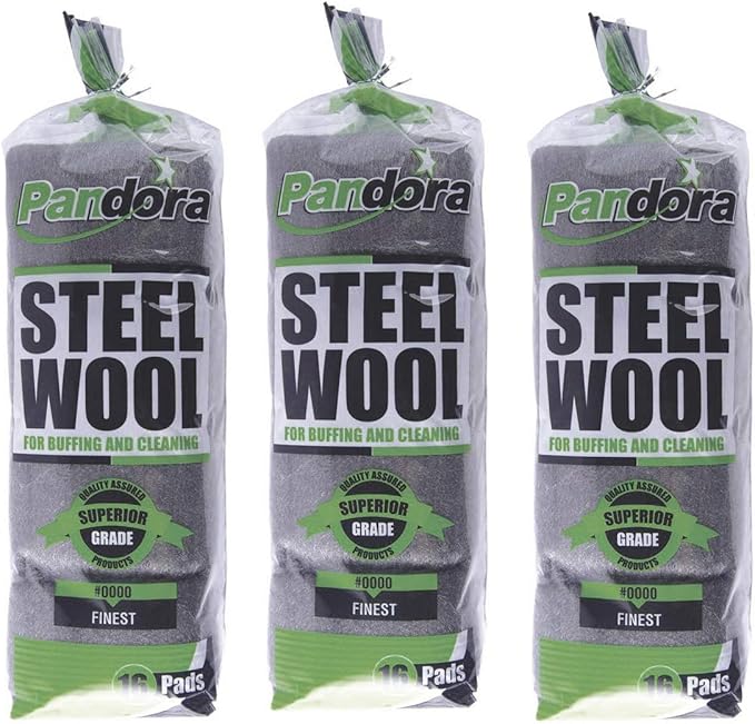Pandora Steel Wool #0000 - Finest Grade, 48 Pads for Buffing and Cleaning - Metal Strands - Ideal for Windows and Furniture