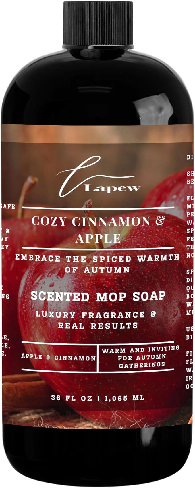 Lapew Cozy Apple & Cinnamon Scented Mop Soap Concentrate 36 oz | Premium Fragranced Floor Cleaner | Streak-Free | Hard Floor Cleaning Solution | Eco Friendly | Made in USA