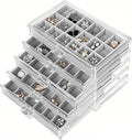 SPAKOWN Earring Organizer, Acrylic Jewelry Box with 5 Drawers, Clear Velvet Earring Storage Display Case with 90 Compartments for Women Girls (Grey)