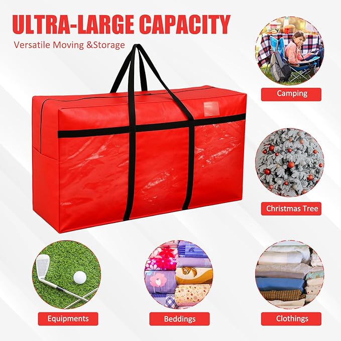 Windyun 4 Pack 69 Gallon Extra Large Moving Bags XXL Heavy Duty Storage Bag with Strong Zipper Handle Jumbo Big Tote Box Foldable for College Dorm Travel Clothes Duffle Blanket Pillow(Red)