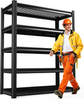 5-Tier 72”H Garage Shelving, Adjustable Garage Shelves, 3000 Lbs Storage Shelves Heavy Duty, Garage Shelf for Tool Organization, Storage Shelves for Basement, Warehouse, Black (72''H×45.7''W×19.8''D)