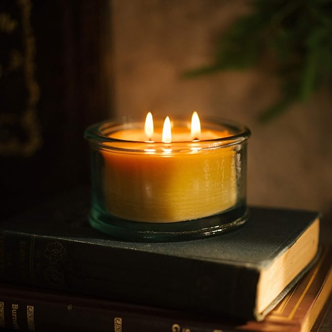 Bluecorn Beeswax 3-Wick Candle, 100% Pure Bees Wax, Eucalyptus & Orange Essential Oils Candle Wax, Soy Free, Clean Burning, Long Lasting, Gifts for Women & Men, Christmas Gifts, American Made, 10 Oz
