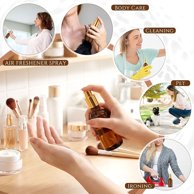 Roshtia 30 Pcs Glass Spray Bottle Clear Empty Bottles Small Refillable Reusable Perfume Bottle with Fine Mist Sprayer Pump for Face Body Travel(2 oz,Amber)