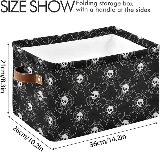 ALAZA Sugar Skull Web Halloween Foldable Storage Box Storage Basket Organizer Bins with Handles for Shelf Closet Living Room Bedroom Home Office 1 Pack