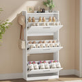 Shoe Cabinet Organizer with 3 Flip Drawers & 3-Tier Adjustable Shelves, Freestanding Shoe Rack Cabinet, Narrow Shoe Storage for Entryway, Foyer, Hallway, White, 23.6" W × 9.4" D × 47.2" H