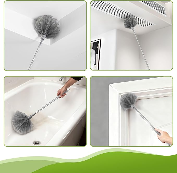 MimAuto 100-inch Duster with Extension Pole, 9-in-1 Cobweb Duster Kit Includes Spider Web Brush & Flat Gap Cleaner for High Ceiling, Fan, Under Appliances, Car, Home Deep Cleaning