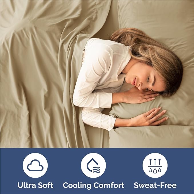 Split King 7 Piece Sheet Set - Comfy Breathable & Cooling - Ultra-Soft Hotel Luxury Bedding Set w/ 8-16 Inch Deep Pockets - 1 Flat & 2 Fitted Sheet & 4 Pillowcases - Wrinkle Free & Easy Care - Beige