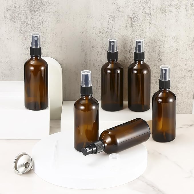 ALIFEIA 3.4 oz Amber Glass Spray Bottles,Empty Fine Mist Refillable Travel Spray Bottle for Cleaning,Perfume,Aromatherapy,Cosmetic Sprays,Hair,Essential Oils with Fine Mist Dispenser（6 Pack）