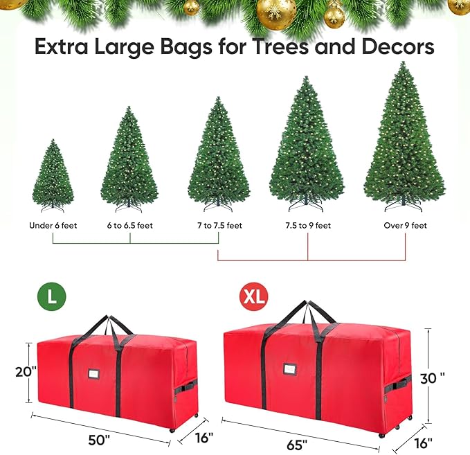 BALEINE 9 ft Rolling Christmas Tree Storage Bag, 3 Swivel Wheels for Easy Moving, Heavy Duty 600D Oxford Fabric Extra Large Artificial Christmas Tree Bag with Reinforced Carry Handles (Black)