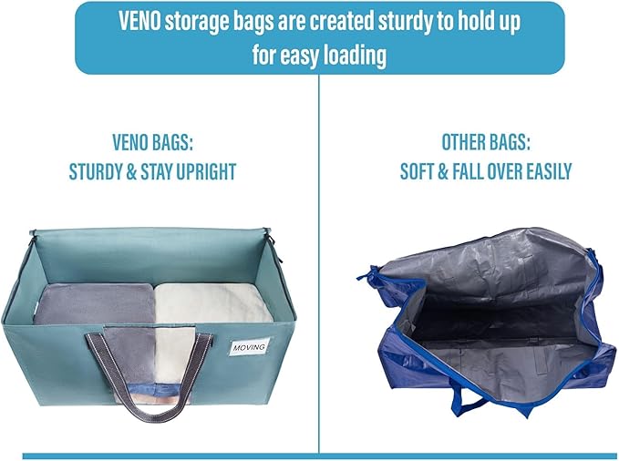 VENO 10 Pack Moving Bags, Christmas Storage Bins, Moving Boxes Alternative, Comforter and Blanket Storage Bags, College Dorm Packing Supplies, Foldable Heavy-Duty Tote (Shiny Light Blue, 10 Pack)