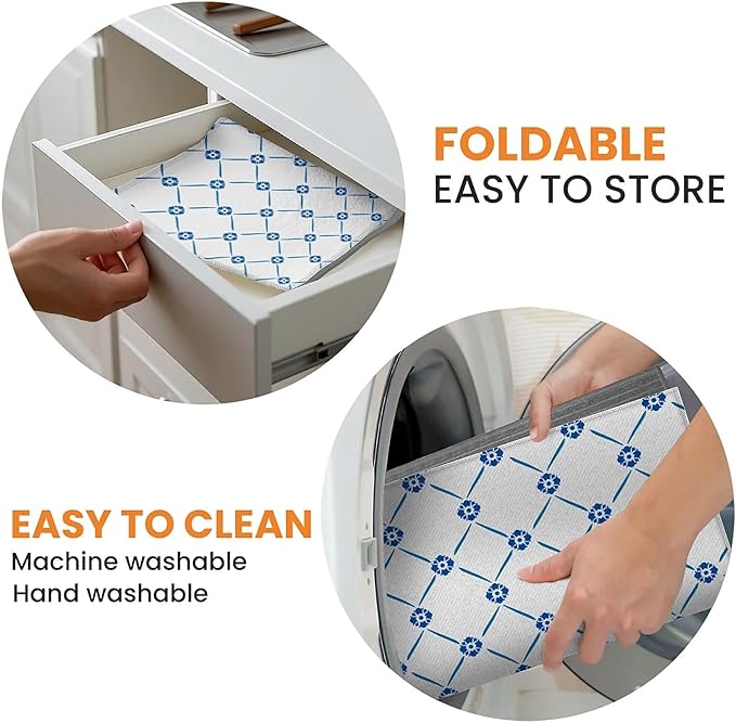 Dish Drying Mat For Kitchen Counter, Blue Floral Microfiber Absorbent Dish Drainer Rack Pad Reusable Large 18x24in Drying Mat