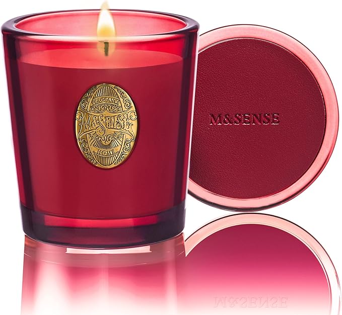 M&SENSE Natural Strong Soy Candle | Red Camellia & Vivid Red | 9.2 oz, 50H Burn Time | Candle Gift for Her | Scented Candle for Valentine’s Day