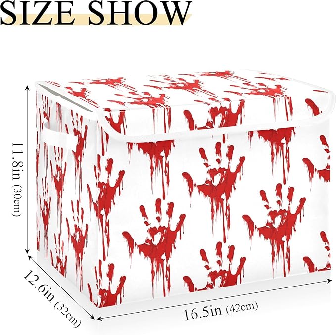 Bolaz Storage Bins with Lids and Handles, Bloody Scary Hands Storage Box Storage Basket with Cover Collapsible Organizer Containers for Home Closet, Shelves