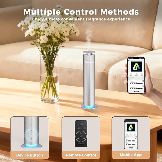 Waterless Scent Diffuser - Essential Oil Diffuser for Home & Office, 1500 Sq Ft Coverage, Remote & APP Control, Quiet Operation with Ambient Lighting, Child & Pet Friendly, 4 Fl Oz Capacity