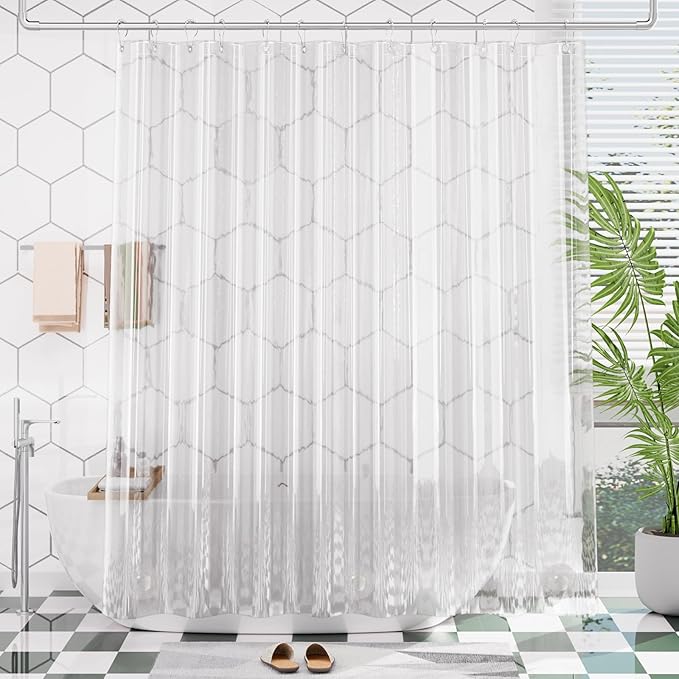 AmazerBath Plastic Shower Curtain Clear 72x74 Inches, Clear Shower Curtain Heavy Duty 8G Premium PEVA, Weighted Shower Curtains for Bathroom Accessories with 3 Big Stones and 12 Rustproof Grommets