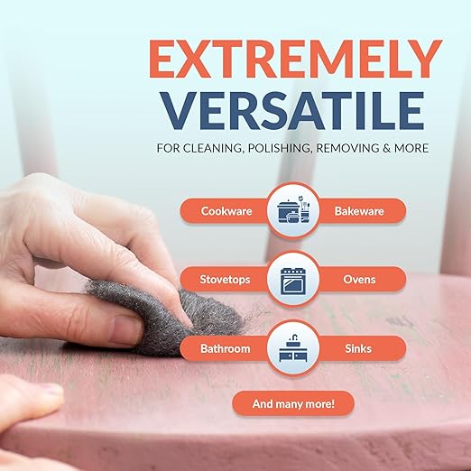 PAMI Pack of 8 Non-Scratch #3 Coarse Steel Wool Pads, Steel Wool Scrubbers, Metal Sponges for Tough Kitchen and Bathroom Cleaning