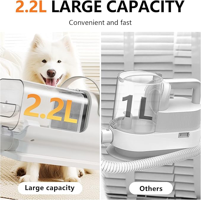 Dog Grooming Vacuum and Dryer,2.2L Pet Grooming Vacuum Kit for Dogs with 8 Tools, Low Noise Adjustable Speed and Temperature Control Blower