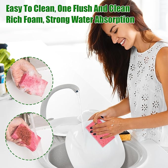 VUKOKU 12 PCS Kitchen Sponges, Natural Compressed Cellulose Sponges, Non-Scratch Reusable Sponges for Kitchen Dish Washing, Scrub Sponge for Cleaning, Bathroom, Cars, Cut-Outs DIY