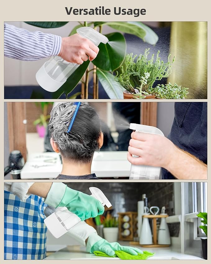 Worldgsb 2 Pack Glass Spray Bottles 8 oz, Empty Refillable Containers with Silicone Sleeve Protection, Glass Spray Bottles for Cleaning Solutions, Hair and Plants with Adjustable Nozzles White