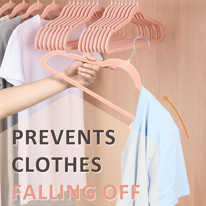 ELONG HOME Velvet Hangers - 50 Pack, Peach Pink Slim Felt Hangers with 360 Swivel Hook, Non-Slip Heavy Duty for Coats & Dress Clothes