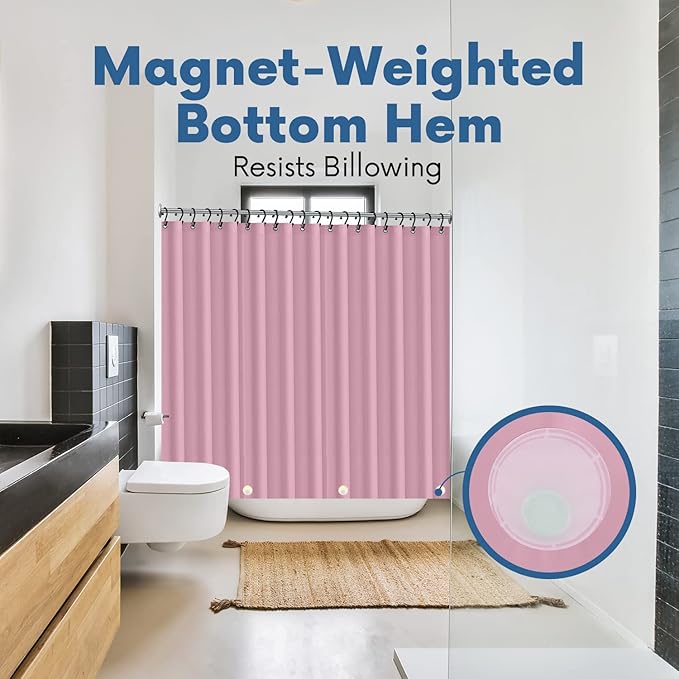 Premium Shower Curtain Liner, 72"W X 72"H - PVC-Free, 6G PEVA Shower Curtain with 12 Rust Proof Grommets And Magnet-weighted Bottom Hem - Moisture Stain Proof Shower Curtain Liner - Pink