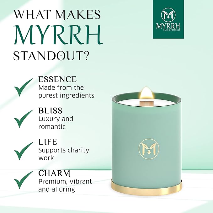 MyrrhUSA Ocean Breeze Scented Candle – 15 oz Natural Soy Wax with Crackling Wooden Wick & Essential Oils | 80 Hour Burn | Luxury Aromatherapy Candle for Relaxation, Home Décor, Living Room & Bathroom