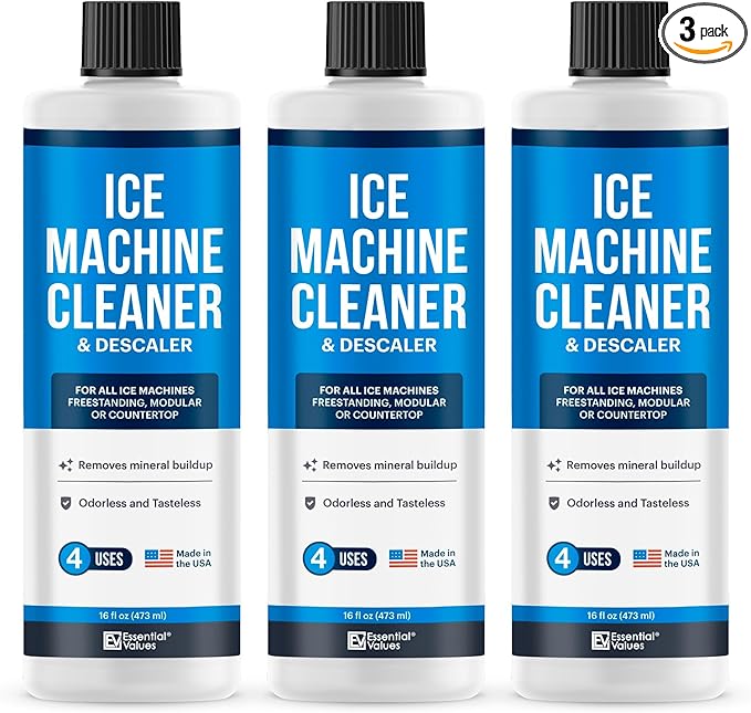 Essential Values Ice Machine Cleaner and Descaler 16 fl oz - Ice Maker Cleaner Compatible with All Major Brands (Scotsman, KitchenAid, Affresh, Opal, Manitowoc) - 3 pack Sanitizer