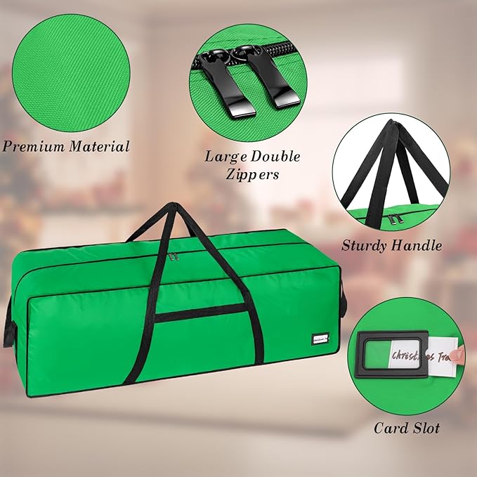 9 ft Christmas Tree Storage Bag, Heavy Duty Christmas Tree Bag with Reinforced Handles and Dual Zippers Wide Opening, Large Capacity fits for Artificial Christmas Tree (Green, 9ft)