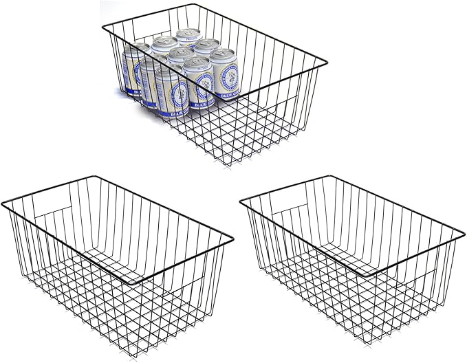 Nprohuge Freezer Organizer Bins, Upright Freezer Baskets for 16, 17, 21 cu.ft Standup Freezer, Durable Freezer Organizer Fully Use Space Improve Air Circulate, 3Pcs, Black